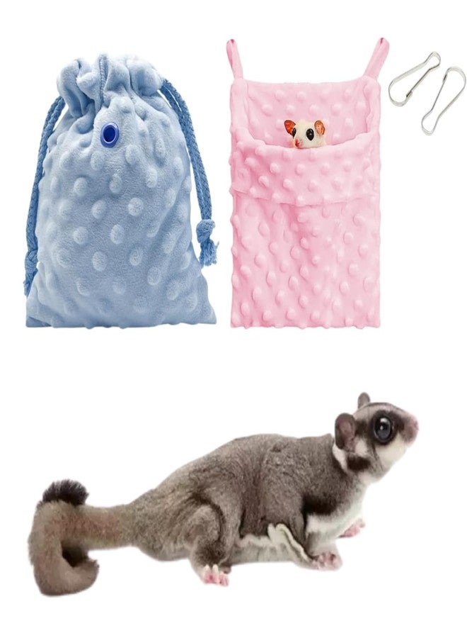TTMIMIK 2 Pcs Sugar Glider Warm Bonding Sleeping Pouch Small Pet Cotton Hanging Comfortable Nest Bed for Sugar Glider, Hamster, Gerbil, Mouse, Pet Accessory (Pink+Blue) - Image 1
